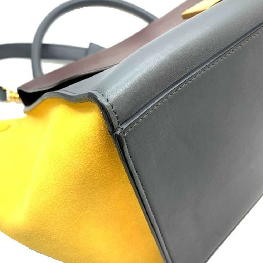 CELINE Trapeze Handbag Gray Dark Brown Yellow Leather Suede strap Shoulder bag - Picture 3 of 11